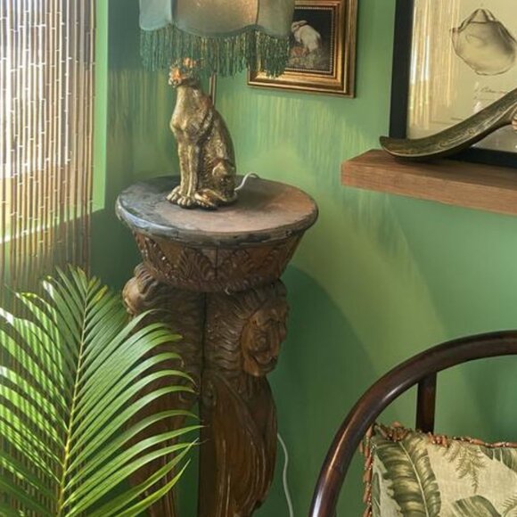 Gold Tone Leopard Green Art Deco Fringe Shade Table Lamp NEW - Picture 6 of 9